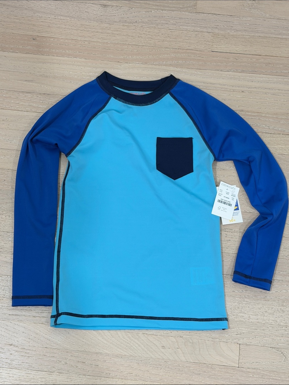 Crewcuts Two-Tone Blue Long-Sleeve Rashguard with Contrast Pocket